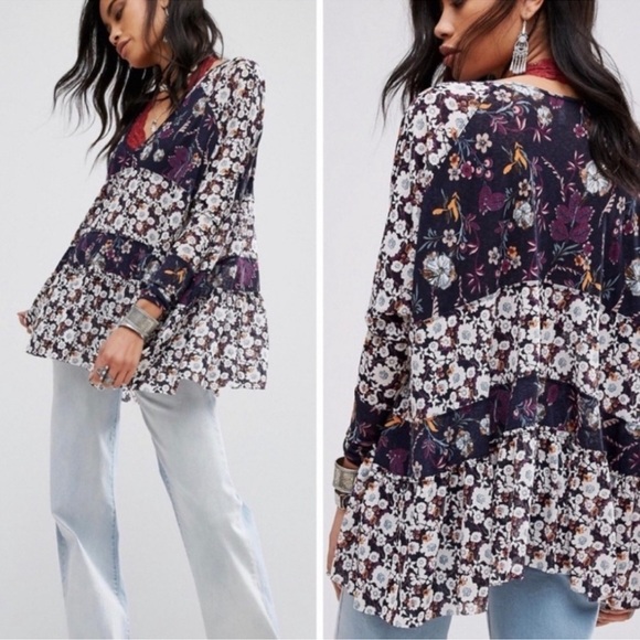 Free People Isabelle Floral Ruffle Print Tunic Small - Picture 1 of 8